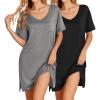 Ekouaer 2 Pack Nightgowns for Women Short Sleeve Sleepshirt V Neck Nightshirt Casual Print Sleepwear(Black/Medium Gray)