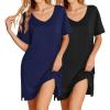 Ekouaer 2 Pack Nightgowns for Women Short Sleeve Sleepshirt V Neck Nightshirt Casual Print Sleepwear(Navy Blue/Black)