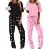 Ekouaer 2 Pack Womens Pajama Sets Short Sleeve Tops and Long Pants Casual Comfy Pjs Lounge Set with Pockets,S-XXL(Black Butterfly/Pink Butterfly)