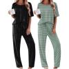 Ekouaer 2 Pack Womens Pajama Sets Short Sleeve Tops and Long Pants Casual Comfy Pjs Lounge Set with Pockets,S-XXL(Green Striped/Black Dots)