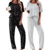 Ekouaer 2 Pack Womens Pajama Sets Short Sleeve Tops and Long Pants Casual Comfy Pjs Lounge Set with Pockets,S-XXL(Grey Striped/Black Stars)