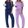 Ekouaer 2 Pack Womens Pajama Sets Short Sleeve Tops and Long Pants Casual Comfy Pjs Lounge Set with Pockets,S-XXL(Lilac Dots/Navy Star)