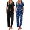 Ekouaer 2 Pack：Womens Pajamas Short Sleeve Pjs Notch Collar Button Up Loungewear Cozy Sleepwear Sets(Zebra_black)