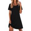 Ekouaer Cotton Nightgowns for Women Short Sleeve Sleep Shirts Pleated Night Shirts Soft Crew Neck Night Gown(Black)