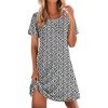 Ekouaer Cotton Nightgowns for Women Short Sleeve Sleep Shirts Pleated Night Shirts Soft Crew Neck Night Gown(Black Floral)
