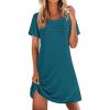 Ekouaer Cotton Nightgowns for Women Short Sleeve Sleep Shirts Pleated Night Shirts Soft Crew Neck Night Gown(Blue Green)