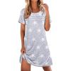 Ekouaer Cotton Nightgowns for Women Short Sleeve Sleep Shirts Pleated Night Shirts Soft Crew Neck Night Gown(Grey Star)