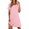 Ekouaer Cotton Nightgowns for Women Short Sleeve Sleep Shirts Pleated Night Shirts Soft Crew Neck Night Gown(Pink)
