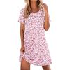 Ekouaer Cotton Nightgowns for Women Short Sleeve Sleep Shirts Pleated Night Shirts Soft Crew Neck Night Gown(Pink Floral)