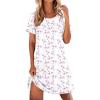 Ekouaer Cotton Nightgowns for Women Short Sleeve Sleep Shirts Pleated Night Shirts Soft Crew Neck Night Gown(White Flowers)