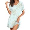 Ekouaer Nightgowns for Women Bamboo Viscose Sleep Shirts Short Sleeve Night Shirts Casual Sleep Dress Soft Sleepwear(Green Flowers)