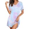 Ekouaer Nightgowns for Women Bamboo Viscose Sleep Shirts Short Sleeve Night Shirts Casual Sleep Dress Soft Sleepwear(Tie-dye)
