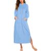 Ekouaer Nightgowns for Women Fleece Nightgown Long Sleeve Sleepwear Hooded Night Gown Long Sleep Shirt with Pocket(Blue)