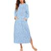 Ekouaer Nightgowns for Women Fleece Nightgown Long Sleeve Sleepwear Hooded Night Gown Long Sleep Shirt with Pocket(Blue Flower)