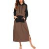 Ekouaer Nightgowns for Women Fleece Nightgown Long Sleeve Sleepwear Hooded Night Gown Long Sleep Shirt with Pocket(Brown)