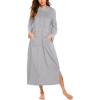Ekouaer Nightgowns for Women Fleece Nightgown Long Sleeve Sleepwear Hooded Night Gown Long Sleep Shirt with Pocket(Light Grey)