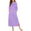 Ekouaer Nightgowns for Women Fleece Nightgown Long Sleeve Sleepwear Hooded Night Gown Long Sleep Shirt with Pocket(Light Purple)