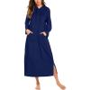 Ekouaer Nightgowns for Women Fleece Nightgown Long Sleeve Sleepwear Hooded Night Gown Long Sleep Shirt with Pocket(Navy Blue)
