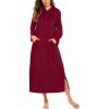 Ekouaer Nightgowns for Women Fleece Nightgown Long Sleeve Sleepwear Hooded Night Gown Long Sleep Shirt with Pocket(Wine Red)