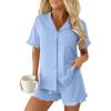 Ekouaer Pajamas Set for Women Button Down Pjs Lounge Sets Ruffle Short Sleeve Sleepwear Cute Loungewear(Light Blue)