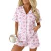 Ekouaer Pajamas Set for Women Button Down Pjs Lounge Sets Ruffle Short Sleeve Sleepwear Cute Loungewear(Pink Bow)