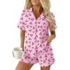 Ekouaer Pajamas Set for Women Button Down Pjs Lounge Sets Ruffle Short Sleeve Sleepwear Cute Loungewear(Pink Cherry)