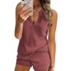 Ekouaer Pajamas Tank Top and Shorts Lounge Sets Waffle Knit V Neck Pj Short Sets Casual Outfits for Women(Red)