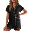 Ekouaer Pajamas for Women Set Button Up Pjs Short Sleeve Ruffle Sleepwear Notch Collar Bride Soft Pj Lounge Sets S-XXL(Black)