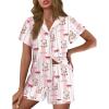 Ekouaer Pajamas for Women Set Button Up Pjs Short Sleeve Ruffle Sleepwear Notch Collar Bride Soft Pj Lounge Sets S-XXL(Bow Teddy Paris)