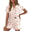 Ekouaer Pajamas for Women Set Button Up Pjs Short Sleeve Ruffle Sleepwear Notch Collar Bride Soft Pj Lounge Sets S-XXL(Cherry Teddy)