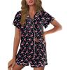 Ekouaer Pajamas for Women Set Button Up Pjs Short Sleeve Ruffle Sleepwear Notch Collar Bride Soft Pj Lounge Sets S-XXL(Flamingo)