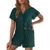 Ekouaer Pajamas for Women Set Button Up Pjs Short Sleeve Ruffle Sleepwear Notch Collar Bride Soft Pj Lounge Sets S-XXL(Green)