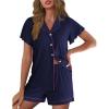 Ekouaer Pajamas for Women Set Button Up Pjs Short Sleeve Ruffle Sleepwear Notch Collar Bride Soft Pj Lounge Sets S-XXL(Navy Blue)