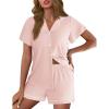 Ekouaer Pajamas for Women Set Button Up Pjs Short Sleeve Ruffle Sleepwear Notch Collar Bride Soft Pj Lounge Sets S-XXL(Pastel Pink)