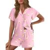Ekouaer Pajamas for Women Set Button Up Pjs Short Sleeve Ruffle Sleepwear Notch Collar Bride Soft Pj Lounge Sets S-XXL(Pink Moon Teddy)