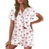 Ekouaer Pajamas for Women Set Button Up Pjs Short Sleeve Ruffle Sleepwear Notch Collar Bride Soft Pj Lounge Sets S-XXL(Red Bow Tie)