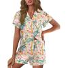 Ekouaer Pajamas for Women Set Button Up Pjs Short Sleeve Ruffle Sleepwear Notch Collar Bride Soft Pj Lounge Sets S-XXL(Tropical Print)