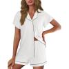 Ekouaer Pajamas for Women Set Button Up Pjs Short Sleeve Ruffle Sleepwear Notch Collar Bride Soft Pj Lounge Sets S-XXL(White)