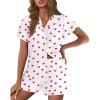 Ekouaer Pajamas for Women Set Button Up Pjs Short Sleeve Ruffle Sleepwear Notch Collar Bride Soft Pj Lounge Sets S-XXL(White Love Heart)