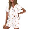 Ekouaer Pajamas for Women Set Button Up Pjs Short Sleeve Ruffle Sleepwear Notch Collar Bride Soft Pj Lounge Sets S-XXL(White Sleep Teddy)