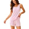 Ekouaer Pajamas for Women Sets Tank and Shorts, Summer Waffle Knit Striped 2-Piece Cute Pjs, Soft Sleeveless Loungewear Set(Pink and White Stripe)
