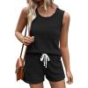 Ekouaer Two Piece Summer Outfits 2 Piece Sets Cruise Lounge Set Sleeveless Tank & Shorts Pajama Set with Pockets(Black)