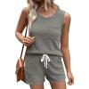 Ekouaer Two Piece Summer Outfits 2 Piece Sets Cruise Lounge Set Sleeveless Tank & Shorts Pajama Set with Pockets(Coffee)