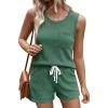 Ekouaer Two Piece Summer Outfits 2 Piece Sets Cruise Lounge Set Sleeveless Tank & Shorts Pajama Set with Pockets(Forest Green)