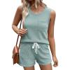 Ekouaer Two Piece Summer Outfits 2 Piece Sets Cruise Lounge Set Sleeveless Tank & Shorts Pajama Set with Pockets(Gossamer Green)