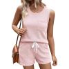 Ekouaer Two Piece Summer Outfits 2 Piece Sets Cruise Lounge Set Sleeveless Tank & Shorts Pajama Set with Pockets(Veiled Rose)