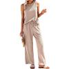 Ekouaer Womens Pajamas 2 Piece Lounge Set Waffle Knit Loungewear Sleeveless Tank Top with Long Pants Outfits S-XXL(Khaki)