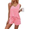 Ekouaer Womens Pajamas Sets Soft Comfy Sleeveless Sleepwear Tank and Shorts Pj Set Summer 2 Piece Loungewear(Pink Wavy)