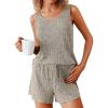 Ekouaer Women’s Pajamas Sleeveless V Neck Pjs Set Ribbed Knit Summer Loungewear Sleepwear S-XXL(Kahki)
