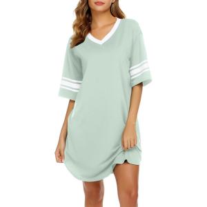 Ekouaer Nightgowns for Women Bamboo Viscose Nightgown Short Sleeve Sleep Shirts V Neck Nightshirt Soft Sleepwear(Light Green)